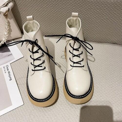 Punk Loafers Women Ankle Martin Boots Platform Motorcycle Student Genuine Leather Flat Lace Up Womens Leisure Trendy Footwear