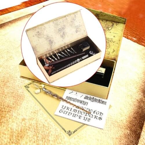 M17F 1set Nibs Wooden Dip Pen Set Glass Calligraphy Pen Set for Cartoon Lettering Art Drawing Mapping Decorative Suitable For By