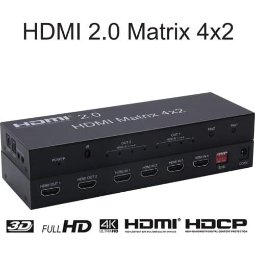 4 k hdmi matrix switch 4x2 hdmi 2.0 suporte de interruptor de matriz 4k @ 60hz 3d-fullhd 1080p apoio-4 entrada 2 interruptor de