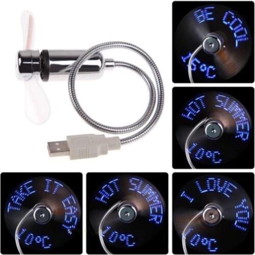 Mini USB Cooling Fan LED Summer Cooling Fan with Temperature Letters Display Creative Gift Laptop Computer Power Bank USB Fan