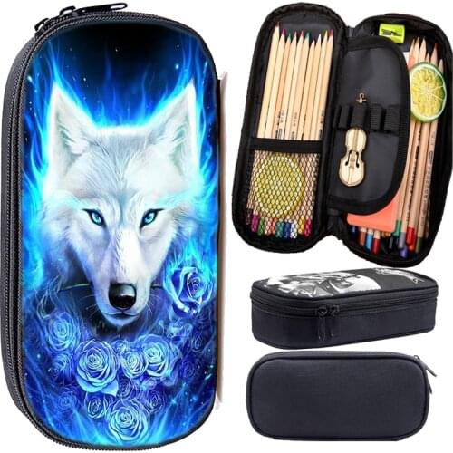Multifunction Animal Wolf Cosmetic Cases For Boys Girls Pencil Bags Students 3D Printed Wolf Pencil Cases Children Storage Pouch