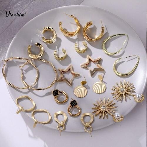Vienkim Fashion Fashion Gold Earrings For Women Drop Round Earring Vintage Geometric Earrings 2020 NEW Accessories Jewelry