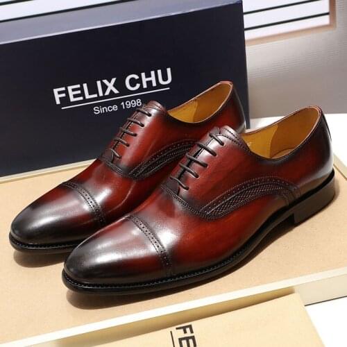 Handmade Genuine Leather Mens Dress Shoes Burgundy Cap Toe Lace UP Men Oxfords Wedding Office Business Formal Shoes for Men