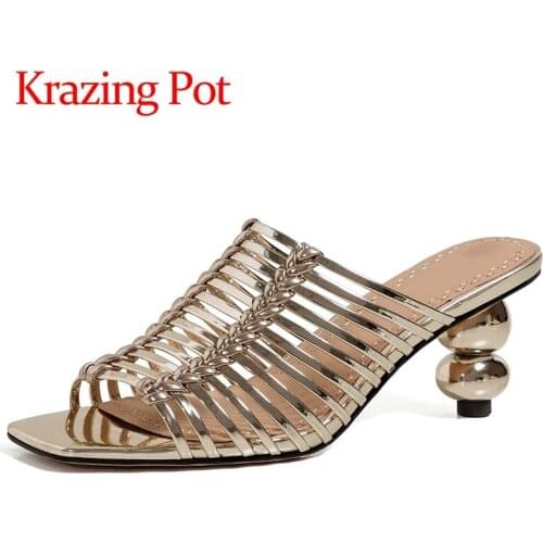 Krazing Pot new square toe high heels strange style mules streetwear gentlewomen dance party gladiator slip on women sandals L73