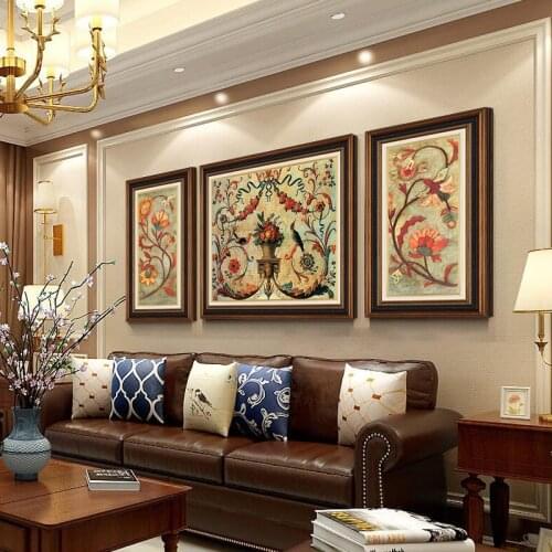 EECAMAIL DIY Full 5D Diamond Painting No Frame American Living Room Retro Flower Triptych Diamond Embroidery Cross Stitch
