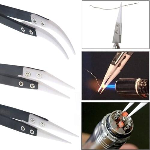 Ceramic Tweezers Set, 3 Pcs Precision Stainless Steel Antistatic Tweezers Kit, Heat Resistant Anti Acid Static