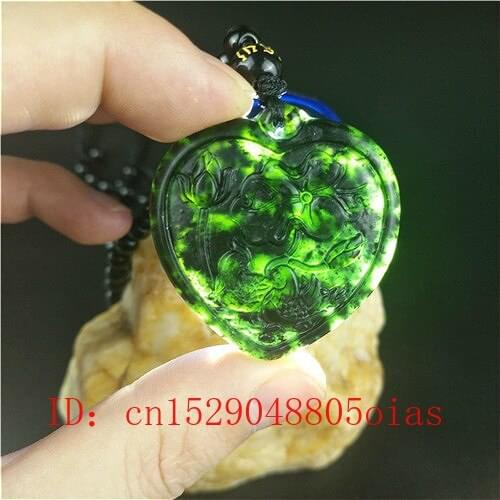 Certified Chinese Natural Black Green Jade Lovebirds Pendant Beads Necklace Charm Jewelry Carved Mandarin Duck Amulet Gifts
