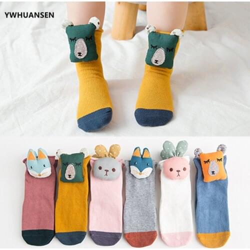 YWHUANSEN 1 Pair 0 to 4Yrs Childrens Anti-slip Socks Spring Autumn Cute Animal Head Doll Cotton Socks For Baby Girls Boys 2019