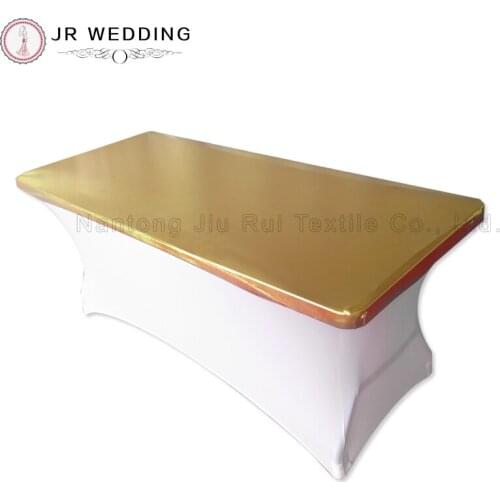 30" Depth x 72" Gold Length Rectangular Metallic Bronzing Elastic Spandex Strech Table Topper