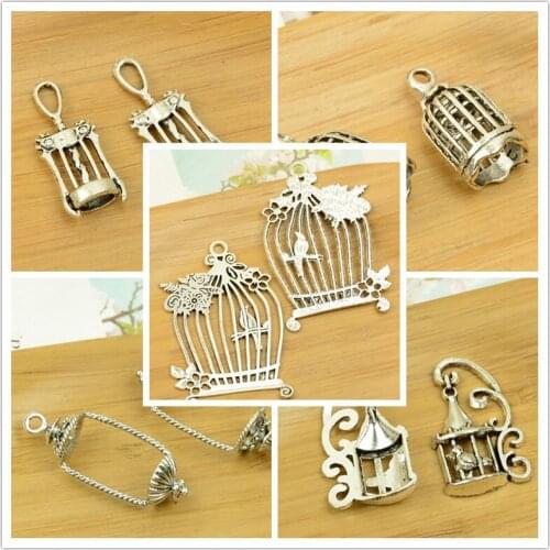 Birdcage / bird cage DIY shape antique silver alloy charm pendant vintage jewelry making accessories findings bracelet beads hot