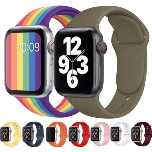 Rainbow Soft Silicone Watch Strap Loop For Apple band Watch 40mm 44mm 42mm 38mm Sport bracelet for iwatch 6 SE 5 4 3 wristband
