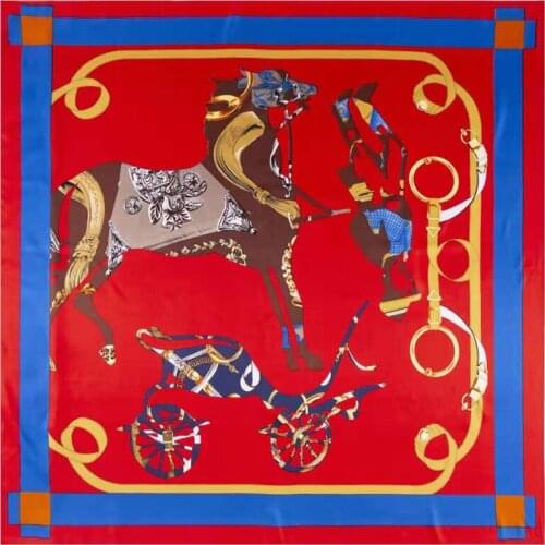 Luxury Brand Horse Carriage Print Scarf 130CM Stoles 100% Silk Women Shawls Ladies Handkerchief Scarf Kerchief Bandanna Capes