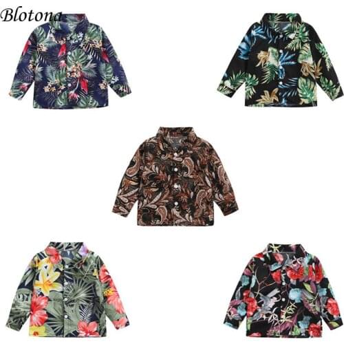 Blotona Baby Boys Long Sleeve Shirt with Flower Printing, Bohemian Casual Single-breasted Spring Fall Clothing, 6Months-5Years