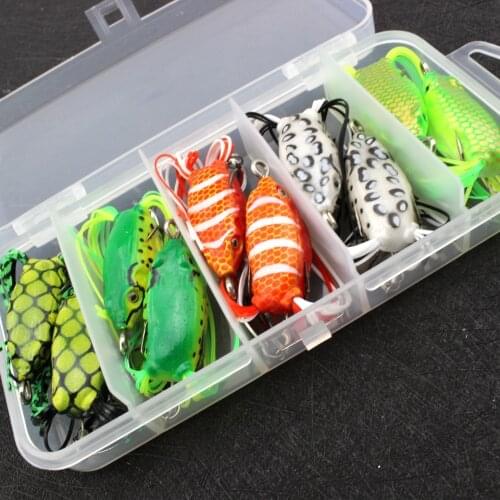 2018 NEW 10pcs 5 colors Very small Topwater Frog Hollow Body Soft Fishing Lures Bass Hooks Baits Tackle Set and Tackle Box