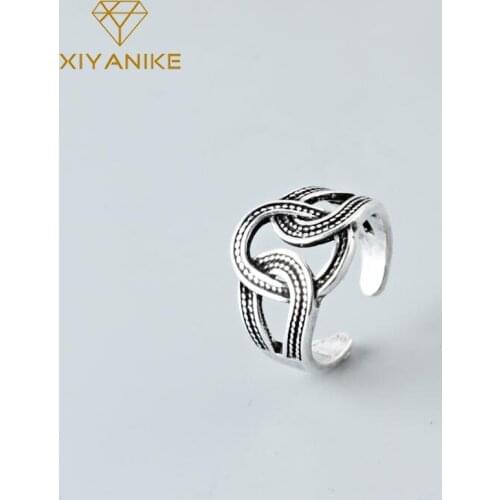 XIYANIKE 925 Sterling Silver Korean Style Vintage Geometric Opening Ring Geometric Simple Handmade Weaving Fashion Party Jewelry