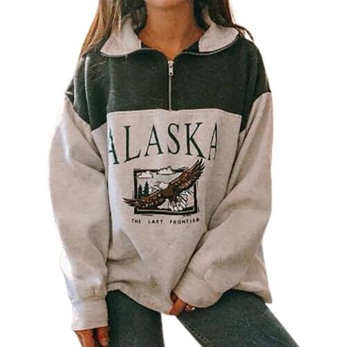 2020 sweatshirt Women Stand Collar Half Zipper Letter Eagle Print Sweatshirt Blouse Pullover hoodies women sudaderas para mujer