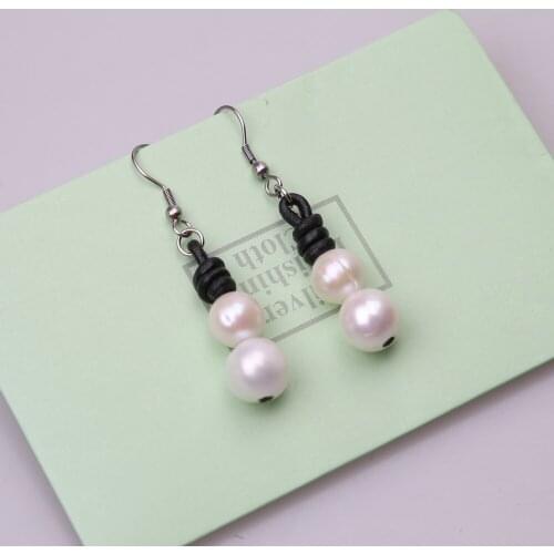 Stainless Steel Handmade Women Pearl Earring,White Pearl Beaded Hook Earring,Round Beads Dangle Jewelry,Beaded Drop Jewelry