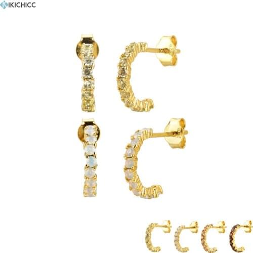 Kikichicc 925 Sterling Silver Lemon Opals Women Zircon CZ Circle Piercing Pendiente Round Women Small Crystal Luxury Jewelry