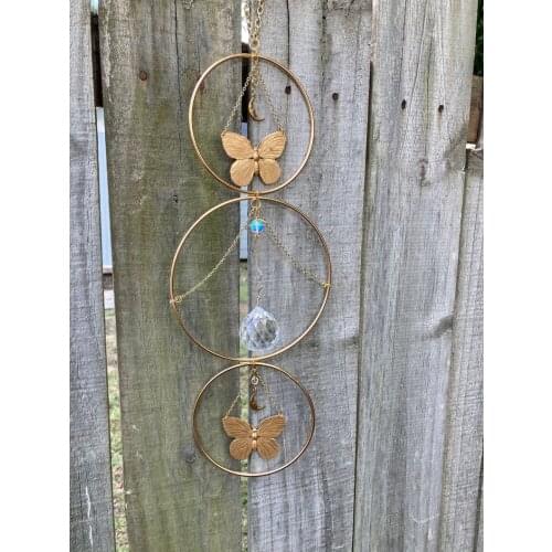 Golden Butterfly Sun Catcher Window Hangings Window Decor//Celestial Moon and Star Window Hanging Gifts for Friends-Home Decor
