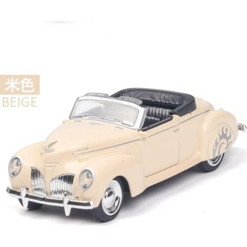 1: 38 Lincoln Convertible Classic Car With Sound and Light Simulation Alloy Childrens Toy Car Model Antique Birthday Gift Beige