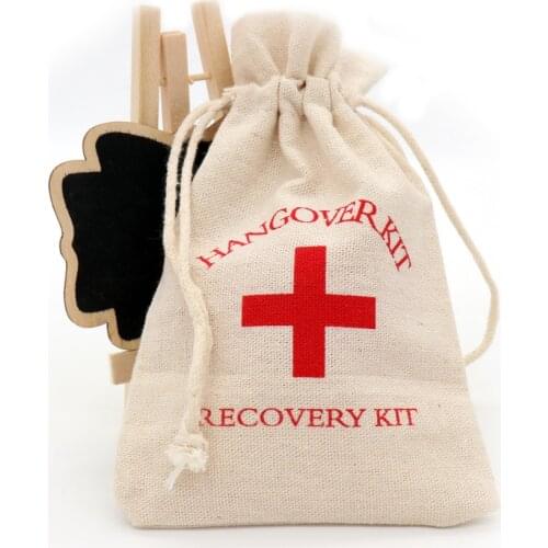 10*14cm Bachelorette party Hangover Kit Bag Cotton drawsting bag wine body decoration hanging bag Party DIY Storage bag