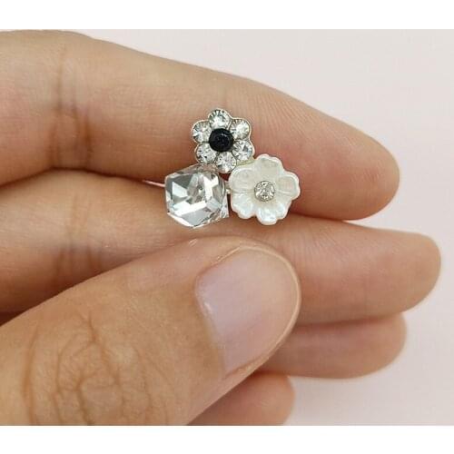 10 PCS 14x15mm Fashion Metal Alloy Silver Plated Flowers Crystal Rhinestone Flowers DIY Jewelry Accessories
