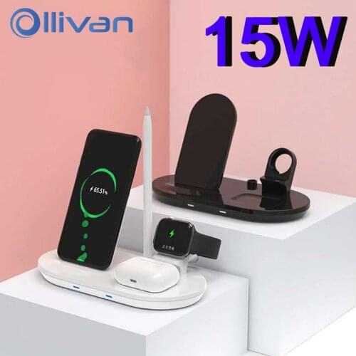 15W Fast Qi Wireless Charger Stand 4 in 1 Qi Chargers Dock Station For iPhone 12 Mini Apple iWatch 6 Pencil AirPods Pro Charging