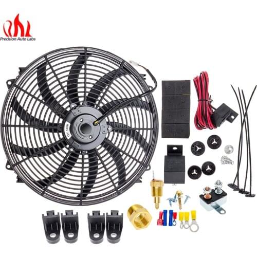 16" Inch Electric Radiator Cooling Fan High CFM Thermostat Relay Switch Kit 12V