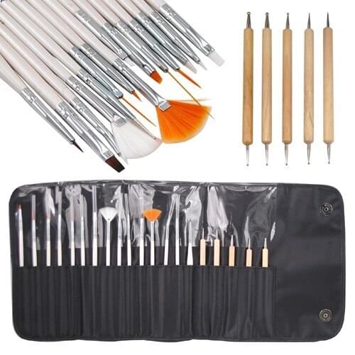 20pcs Brush UV Gel Nail Art Design Painting Drawing Dotting Pen Brushes Tools Kit Set styling Salon Manicure Professional + Bag