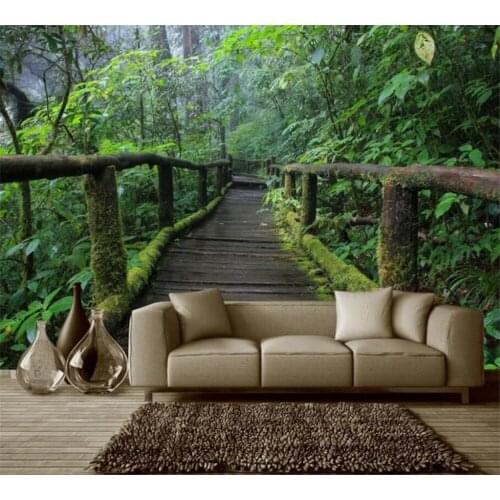 Beibehang Custom wallpaper 3D murals upscale wooden bridge to the original woods background wall living room decorative murals