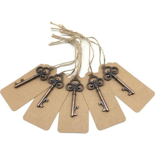 50pcs/Lot Vintage Metal Skeleton Key Bottle Opener with Escort Tag Card Wedding Party Favor Guest Rustic Wedding Gift Decor