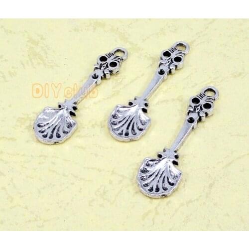 60pcs-Antique Tibetan Silver 3D Seashell Spoon Charms Pendants,Jewelry Accessories 35x10mm