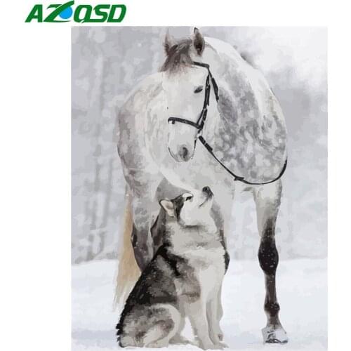 AZQSD Oil Painting By Number Animal Handpainted Modern Wall Picture By Numbers Frame Horse Handmade Room Decoration