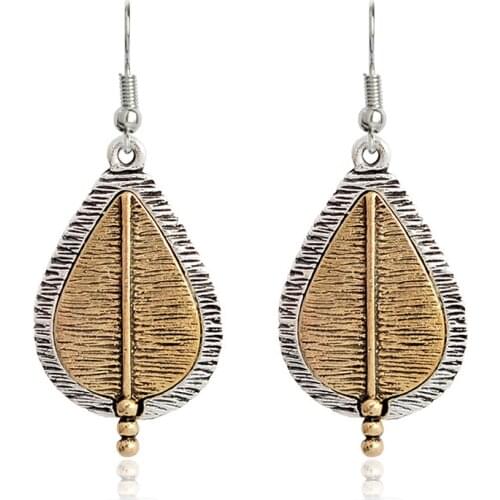 Banana Leaf Drop Pendant Earrings Gold Ancient Silvery Leaves Vintage Charm Palm Leaves Bohemian Chic Earring Jewelry For Women
