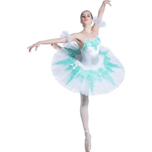 White Velvet Bodice With Green Trim Pre-professional Ballet Tutu Girl & Women Stage Pancake Tutu