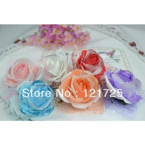 Free shipping foam rose flower with powder with yarn handmade home decoration artificial flower wedding supplies