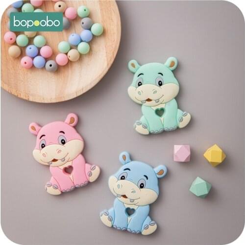 Bopoobo 1PC BPA Free Hippo Teething Silicone Hippo Necklaces BPA Free Baby Teether Silicone Teether Toy For Kids
