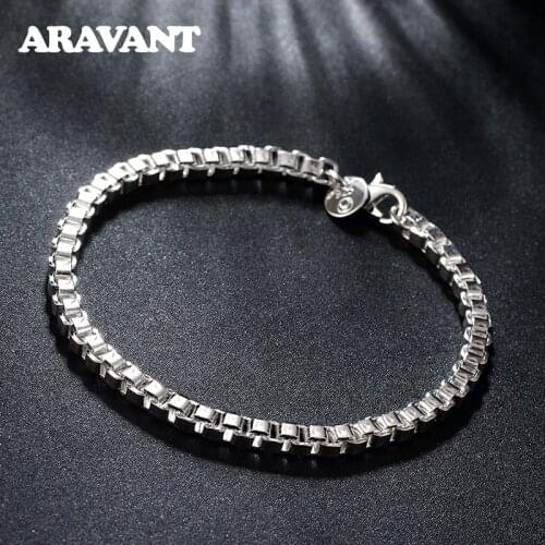 925 Sterling Silver Bracelet Women Box Chains Bracelets Silver Jewelry