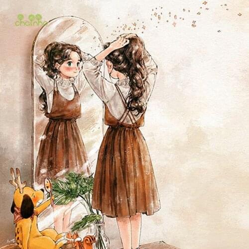 Chainho,Girls Series Hand Dyed Cotton Linen Fabric For DIY Sewing Quilting Patchwork Cloth Of Placemat/Purse/Bags/Cushion,HD050