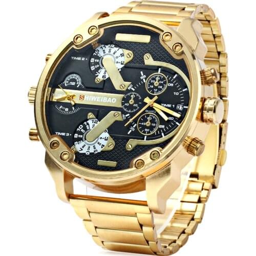D3137 Gold Stainless Steel Band Quartz Watch For Men Luxury Shiweibao Mens Wrist Watches Man Military Relogio Masculino XFCS New
