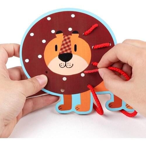 Puzzle Wooden Toy Threading Game Animal And Fruit Stringing Fun Game Copy Montessori Early Education Baby Toys