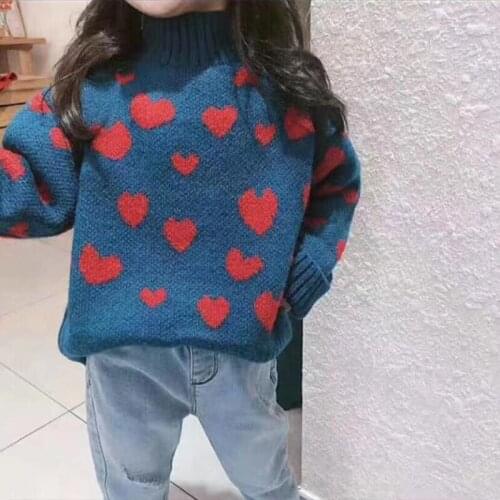 Baby Girls Love Sweater Knit Bottoming Shirt Korean Kids Winte Knit Clothes Autumn Childrens Hooded Warmth