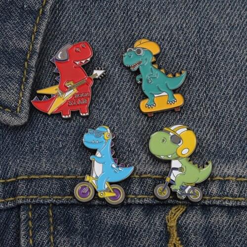 Rock Music Band Skiting Riding Dinosaur Enamel Pins Our Life Cute Bag Brooch Lapel Badge Cartoon Jewelry Gift for Kids Friends