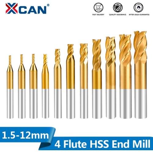XCAN Milling Cutter 7 10 11pcs 1.5-12mm HSS End Mill Titanium Coated CNC Router Bit 4 Flute Milling Bit