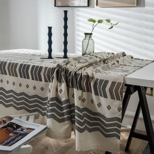 FSISLOVER Decorative Tablecloth Geometric Printed Table Cover Nordic Home Dining Table Cloth Cotton and Linen Tablecloth mantel