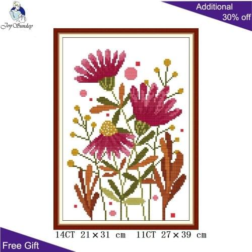 Joy Sunday Pink Flower H877 14CT 11CT Counted and Stamped Beautiful Flowers Home Decor Needlework Needlepoint Cross Stitch kits