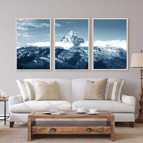 Nature Landscape Snow Blue Mountain Wall Art Canvas Painting Nordic Minimalism Posters And Prints Wall Pictures For Living Room