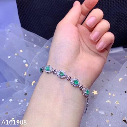 KJJEAXCMY boutique jewelry 925 sterling silver inlaid Natural emerald ladies bracelet support detection exquisite fine