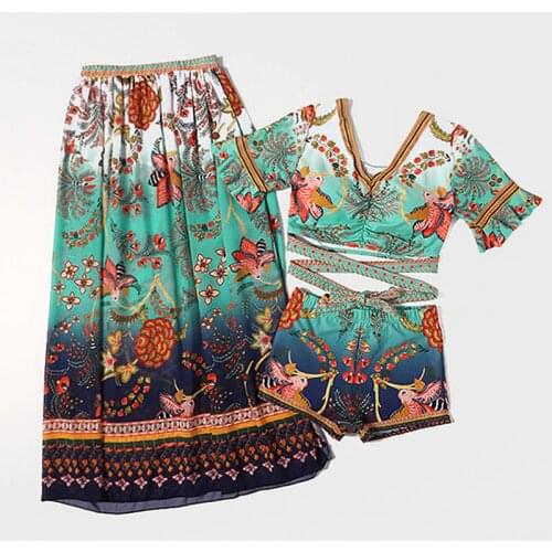 2020 Printed High Waist Three Pieces Bikini Set Padded Bathing Suit Swimwear Sexy Biquini Swimsuit Bandage Swim Beach Wear Suits