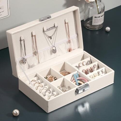 Jewelry Storage Box Korean European and American Style Ear Stud Necklace Ring Earring Organizer With Lock PU Leather Case Boxes